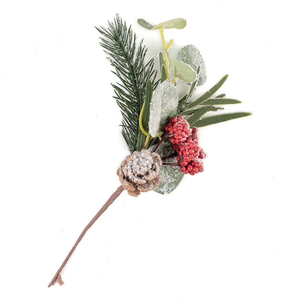 10" Snowy Pinecone Berry Christmas Floral Pick