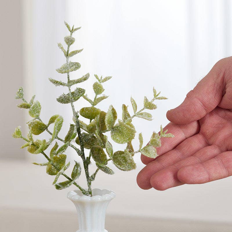 10" Artificial Frosted Winter Eucalyptus Pick