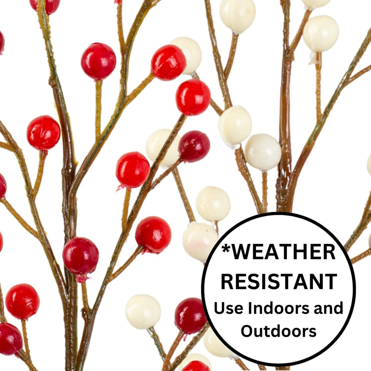 18" Weatherproof Artificial Outdoor Berry Stem -Select Color: Red