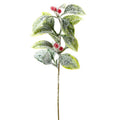 12" Frosted Artificial Winter Laurel Leaf and Berries Stem: Green/Red