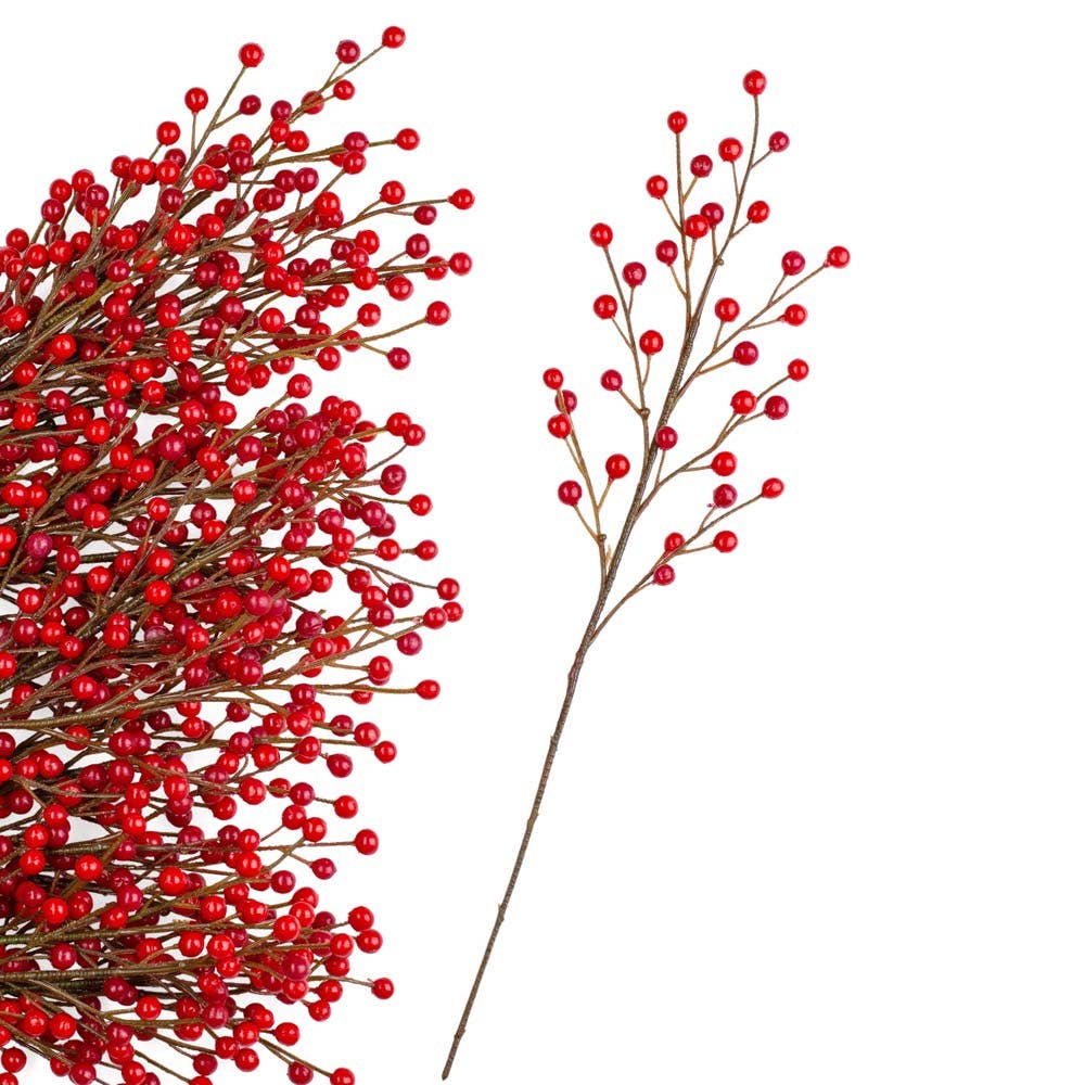 18" Weatherproof Artificial Outdoor Berry Stem -Select Color: Red