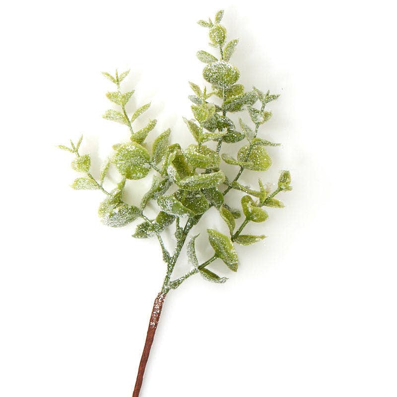 10" Artificial Frosted Winter Eucalyptus Pick