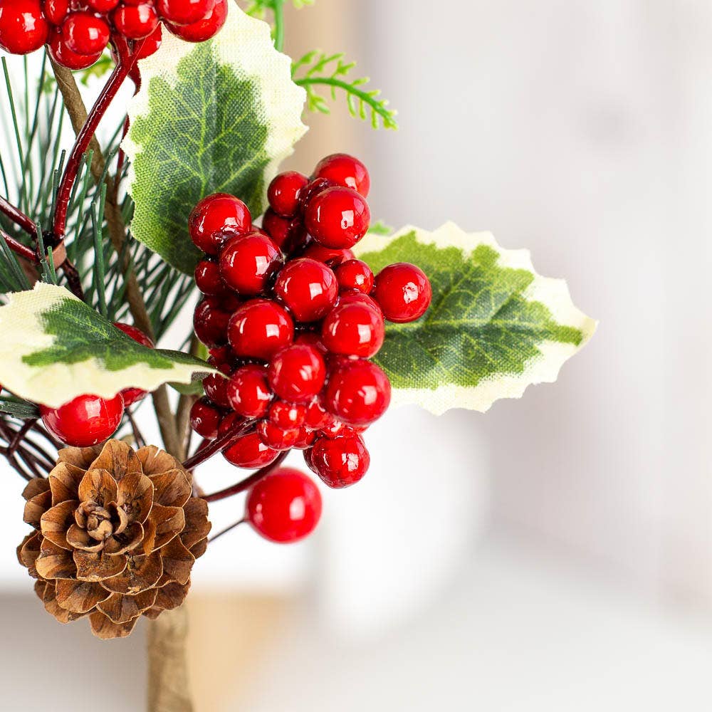 9-3/4" Artificial Holly, Red Berries, and Spruce Pick