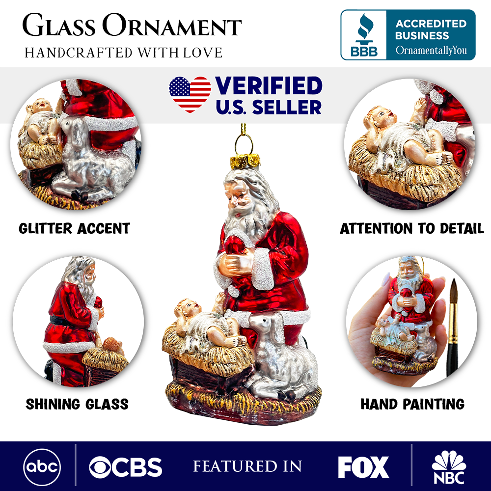 Innocent Santa and Baby Jesus Handblown Glass Ornament