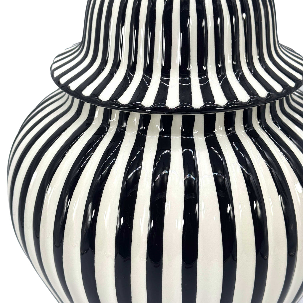 Black & White Candy Cane Striped Ceramic Vase 18"