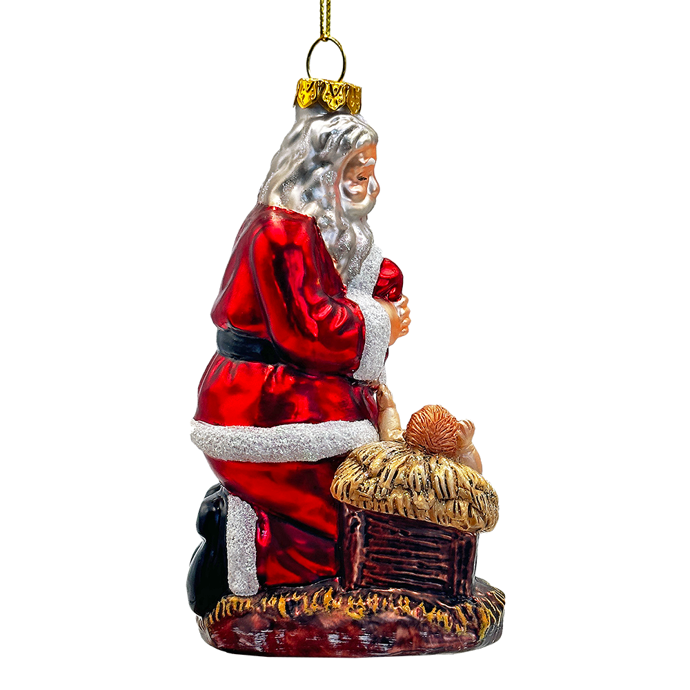 Innocent Santa and Baby Jesus Handblown Glass Ornament