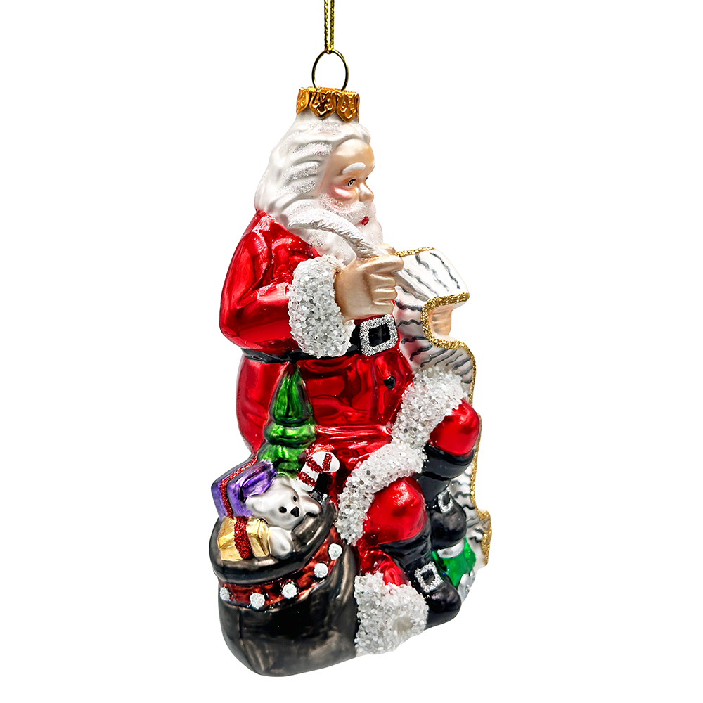 Santa with a Long Letter Glass Christmas Ornament