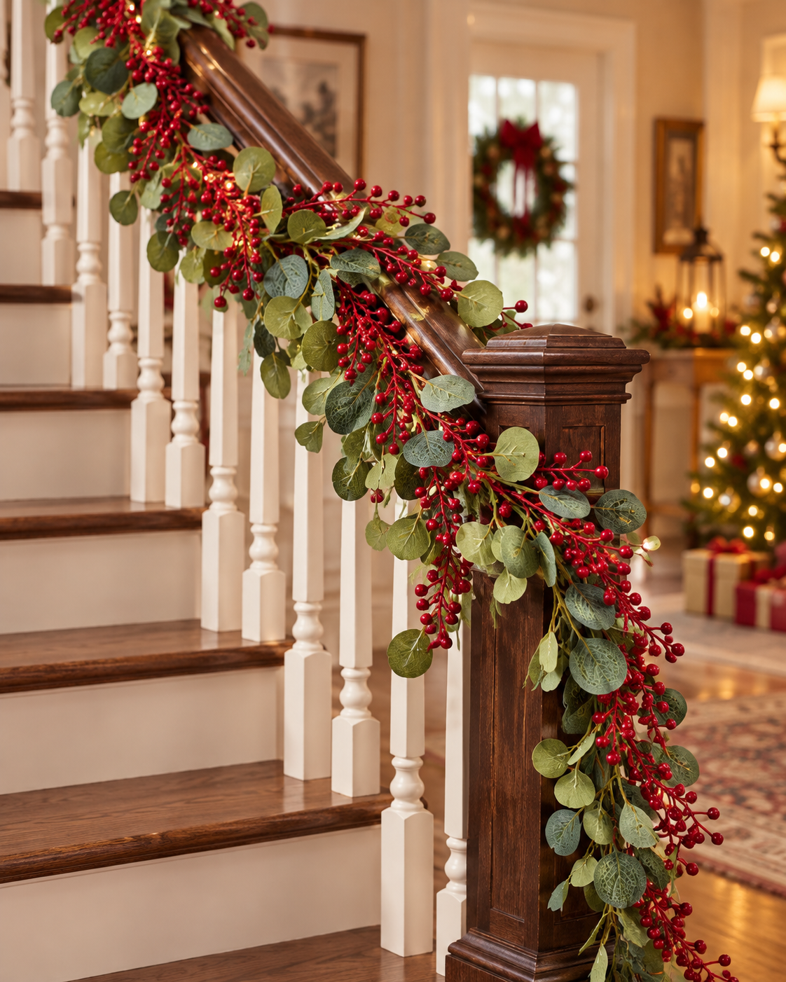 70" Eucalyptus & Red Berry Garland