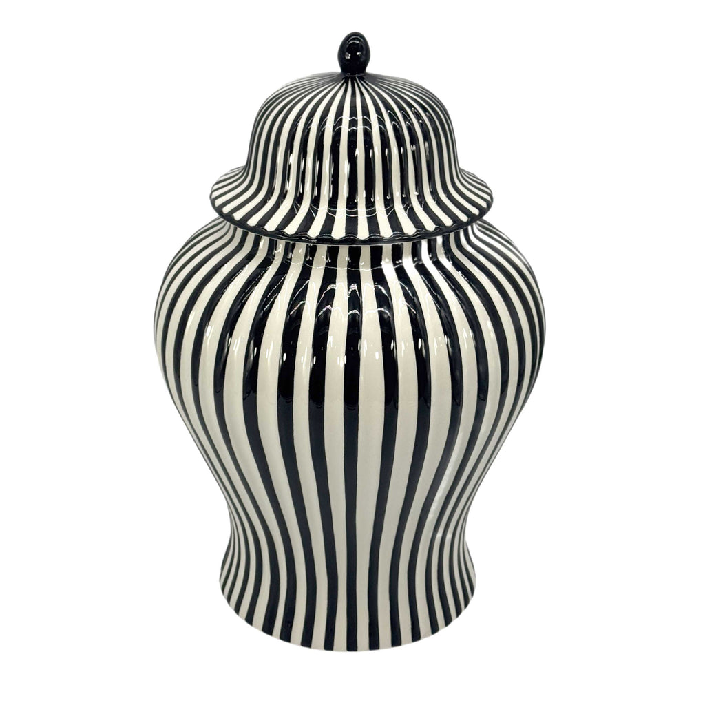 Black & White Candy Cane Striped Ceramic Vase 18"