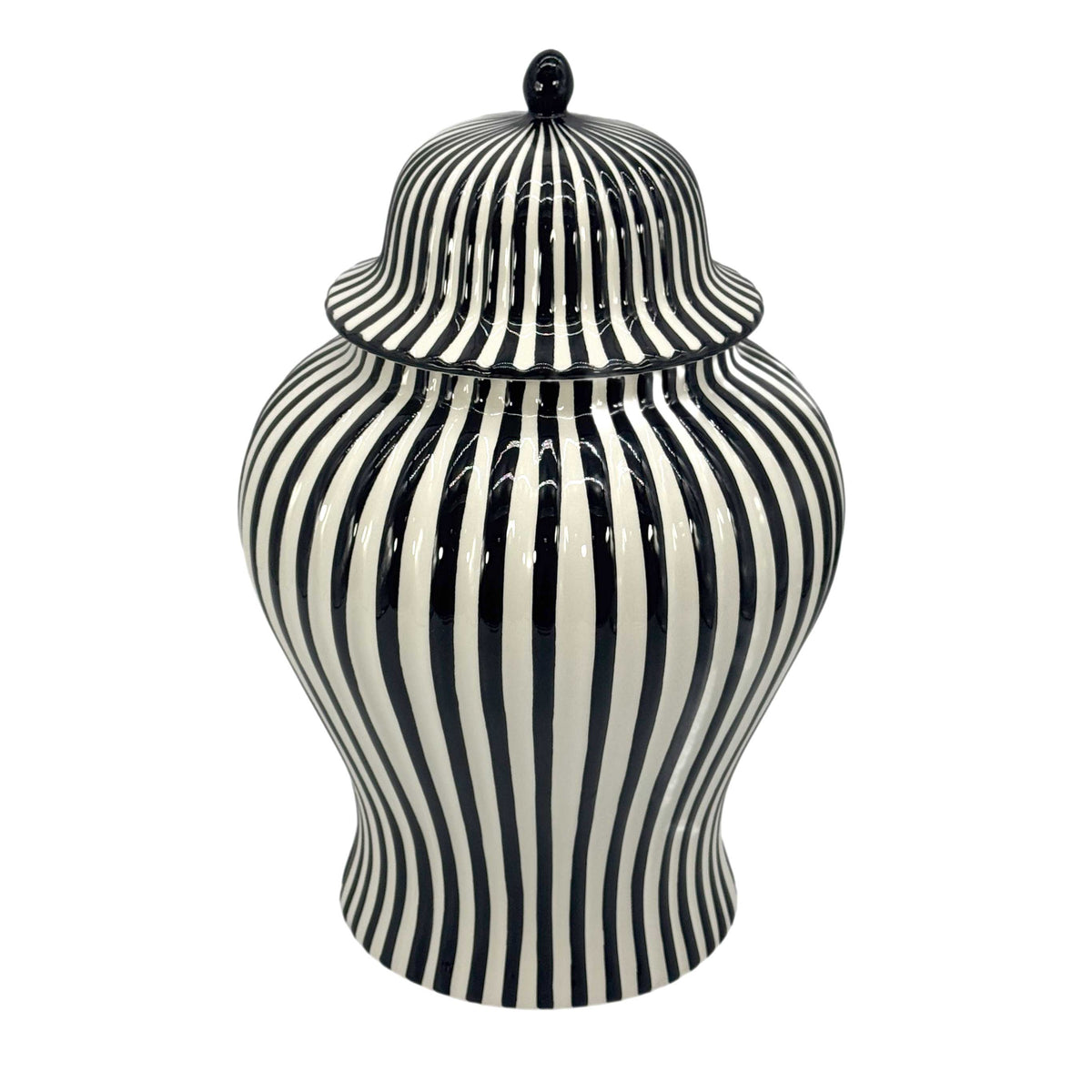 Black & White Candy Cane Striped Ceramic Vase 18"