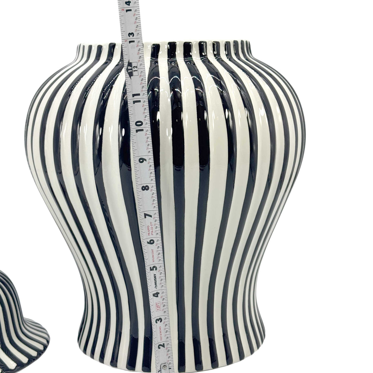 Black & White Candy Cane Striped Ceramic Vase 18"