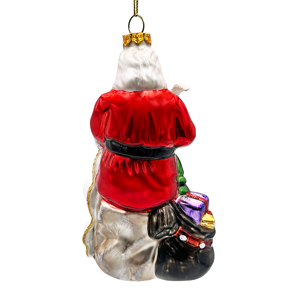Santa with a Long Letter Glass Christmas Ornament