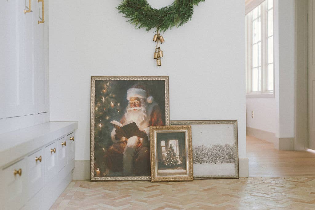 Glowing Christmas Tree Framed Antique Art: 7x9