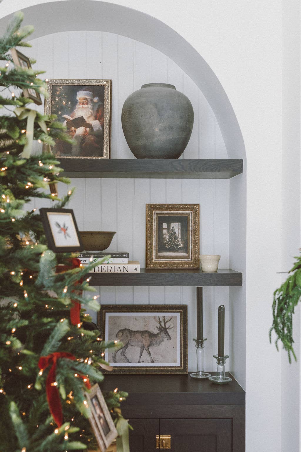 Glowing Christmas Tree Framed Antique Art: 7x9