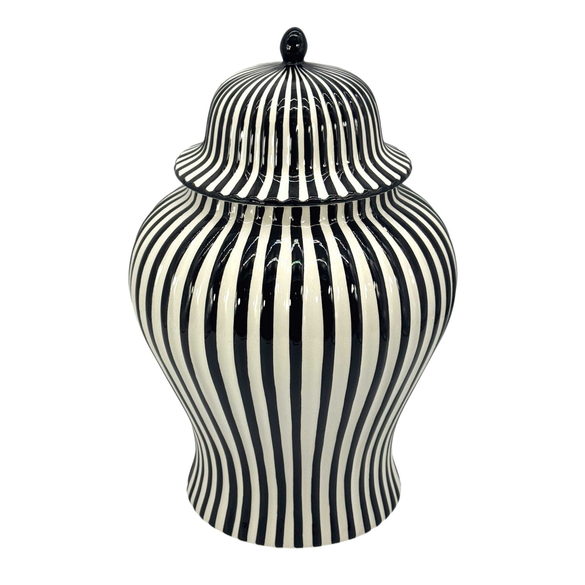 Black & White Candy Cane Striped Ceramic Vase 18"