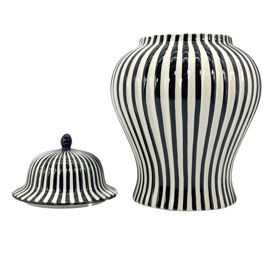 Black & White Candy Cane Striped Ceramic Vase 18"