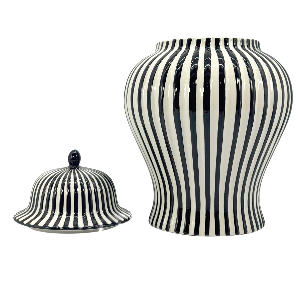 Black & White Candy Cane Striped Ceramic Vase 18"