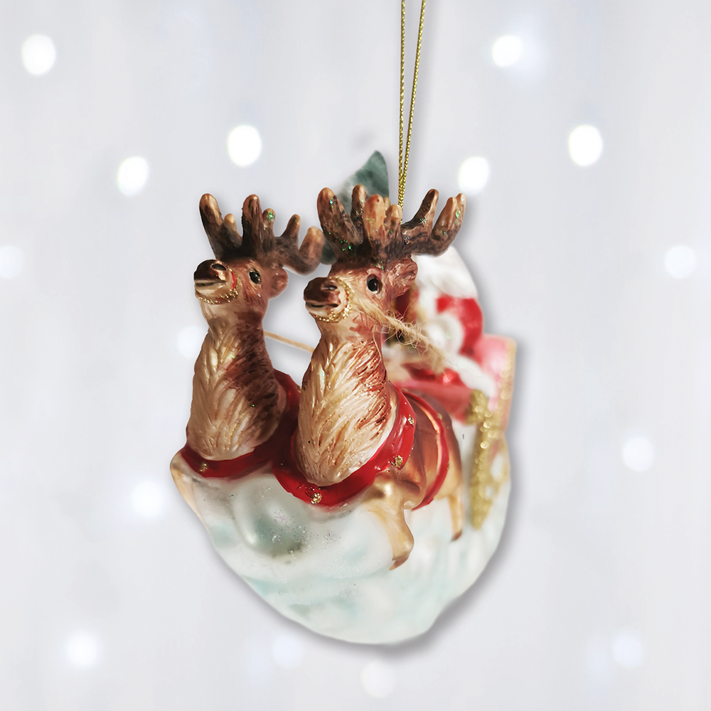 Santa Sleigh and Reindeer Elegant Christmas Ornament