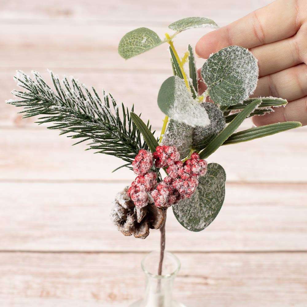 10" Snowy Pinecone Berry Christmas Floral Pick