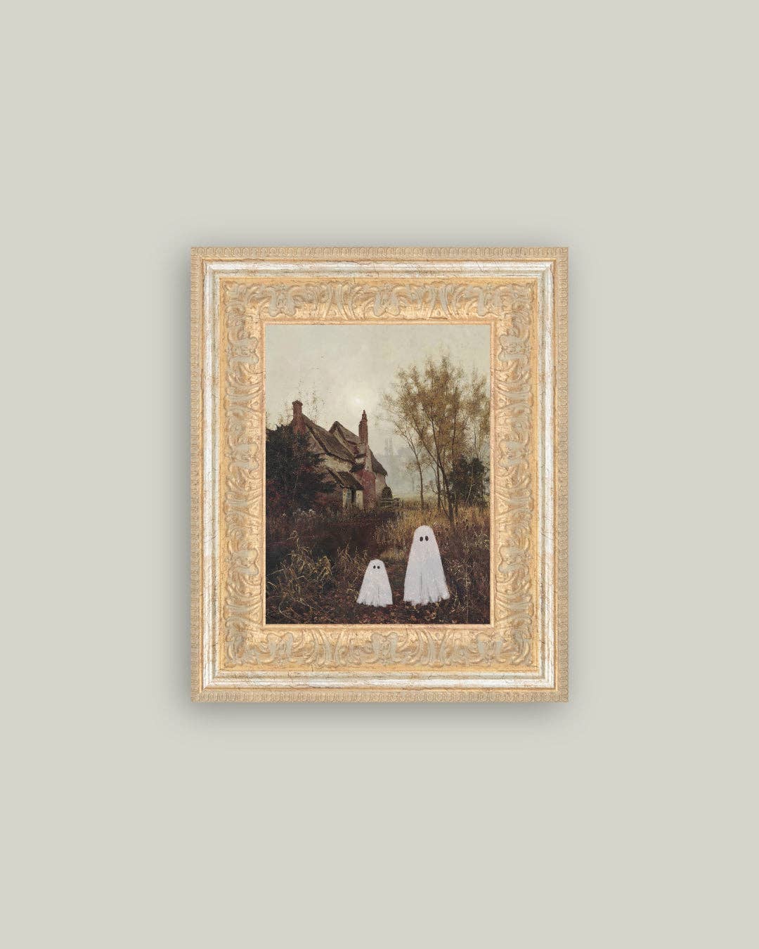 Two Ghosts in Autumn Framed Antique Art: 10x12