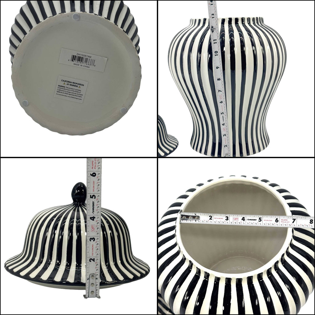 Black & White Candy Cane Striped Ceramic Vase 18"