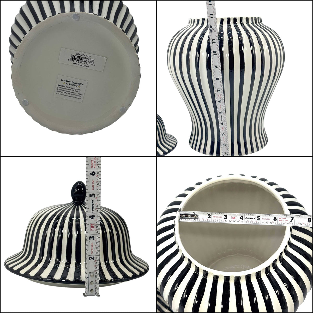Black & White Candy Cane Striped Ceramic Vase 18"