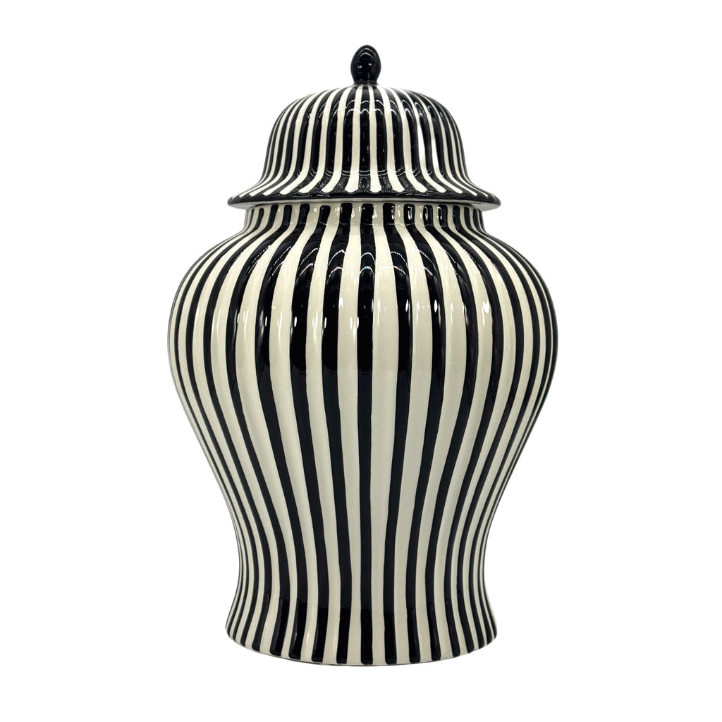 Black & White Candy Cane Striped Ceramic Vase 18"