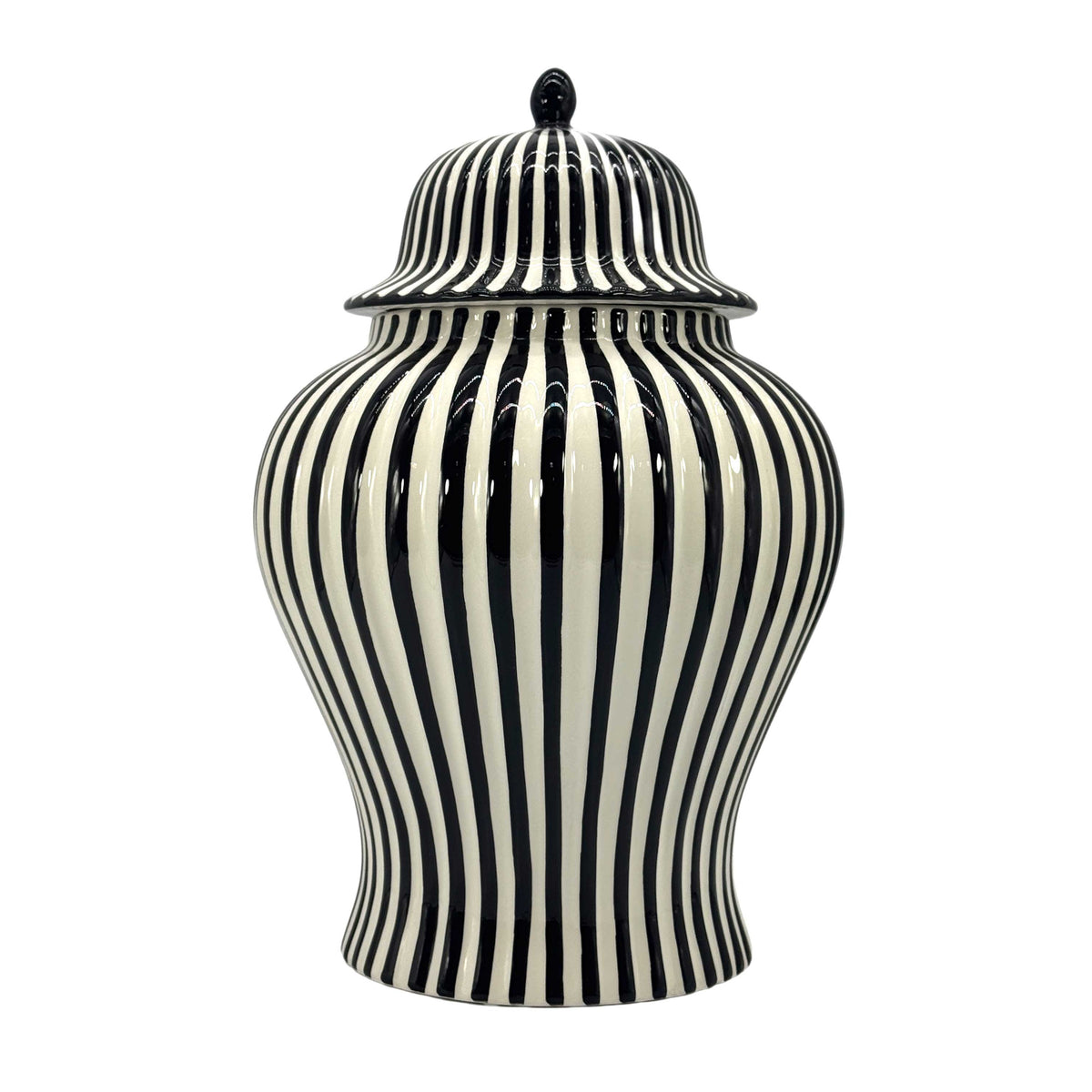Black & White Candy Cane Striped Ceramic Vase 18"