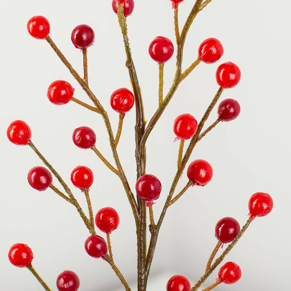 18" Weatherproof Artificial Outdoor Berry Stem -Select Color: Red