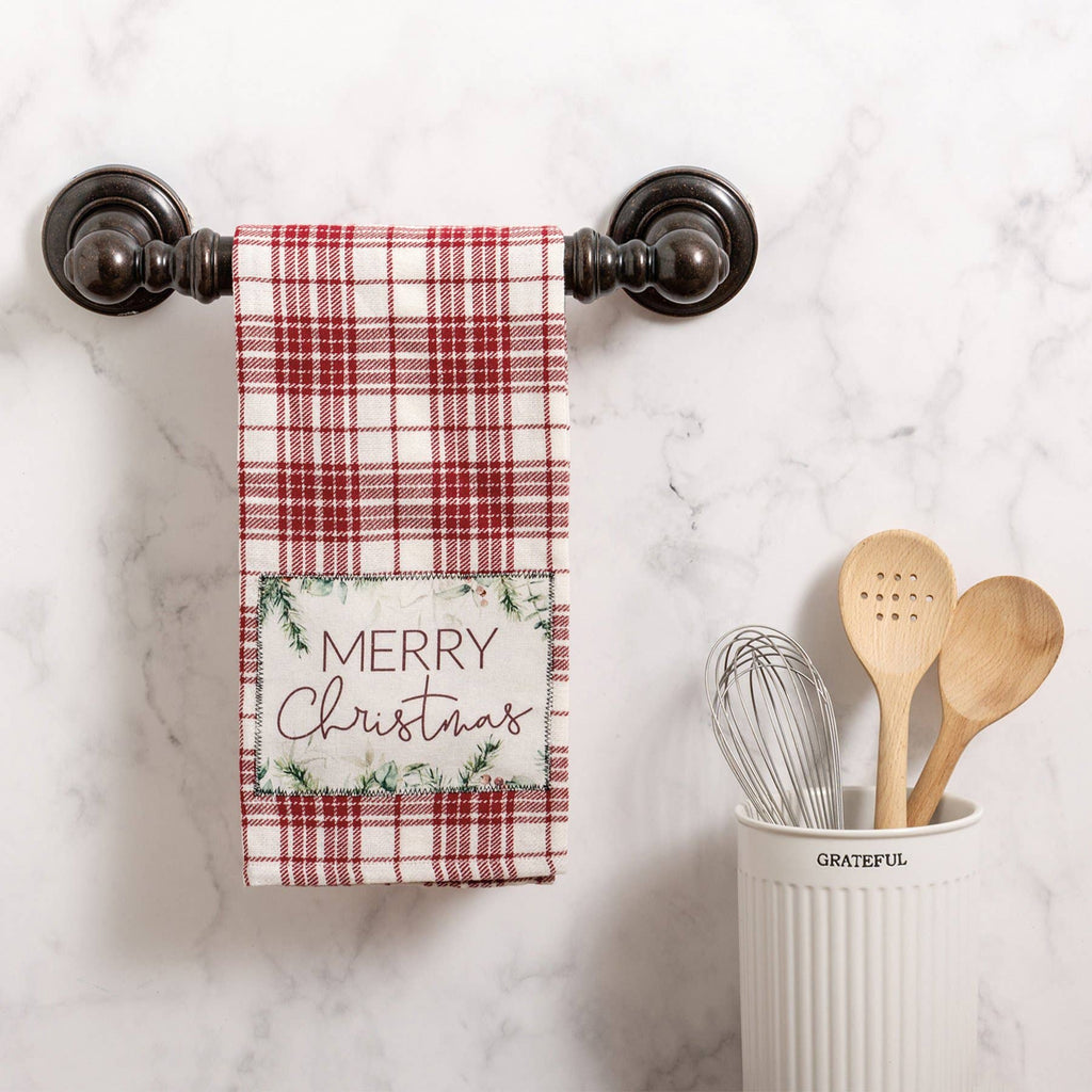 Merry Christmas Red Plaid Kitchen Towel