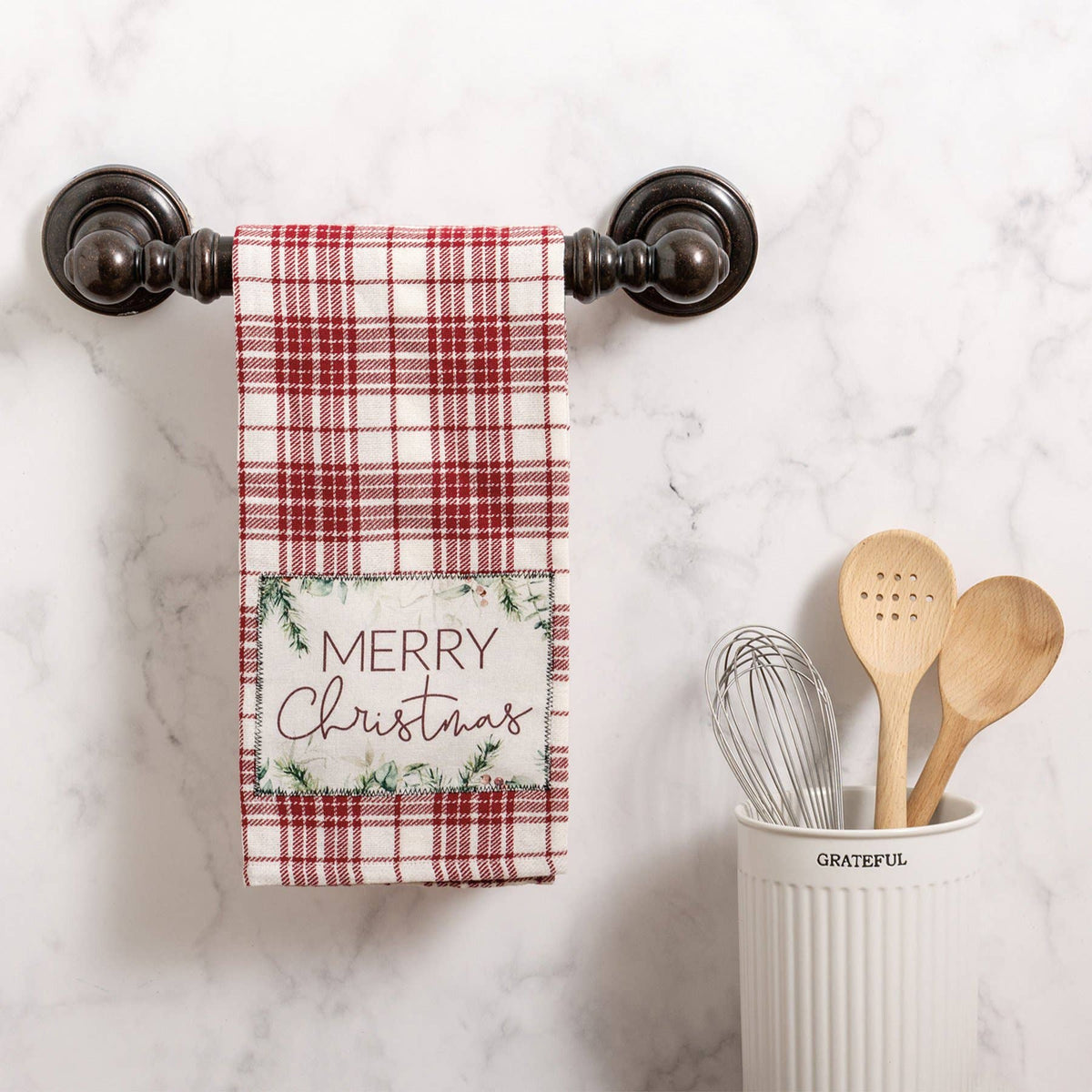 Merry Christmas Red Plaid Kitchen Towel