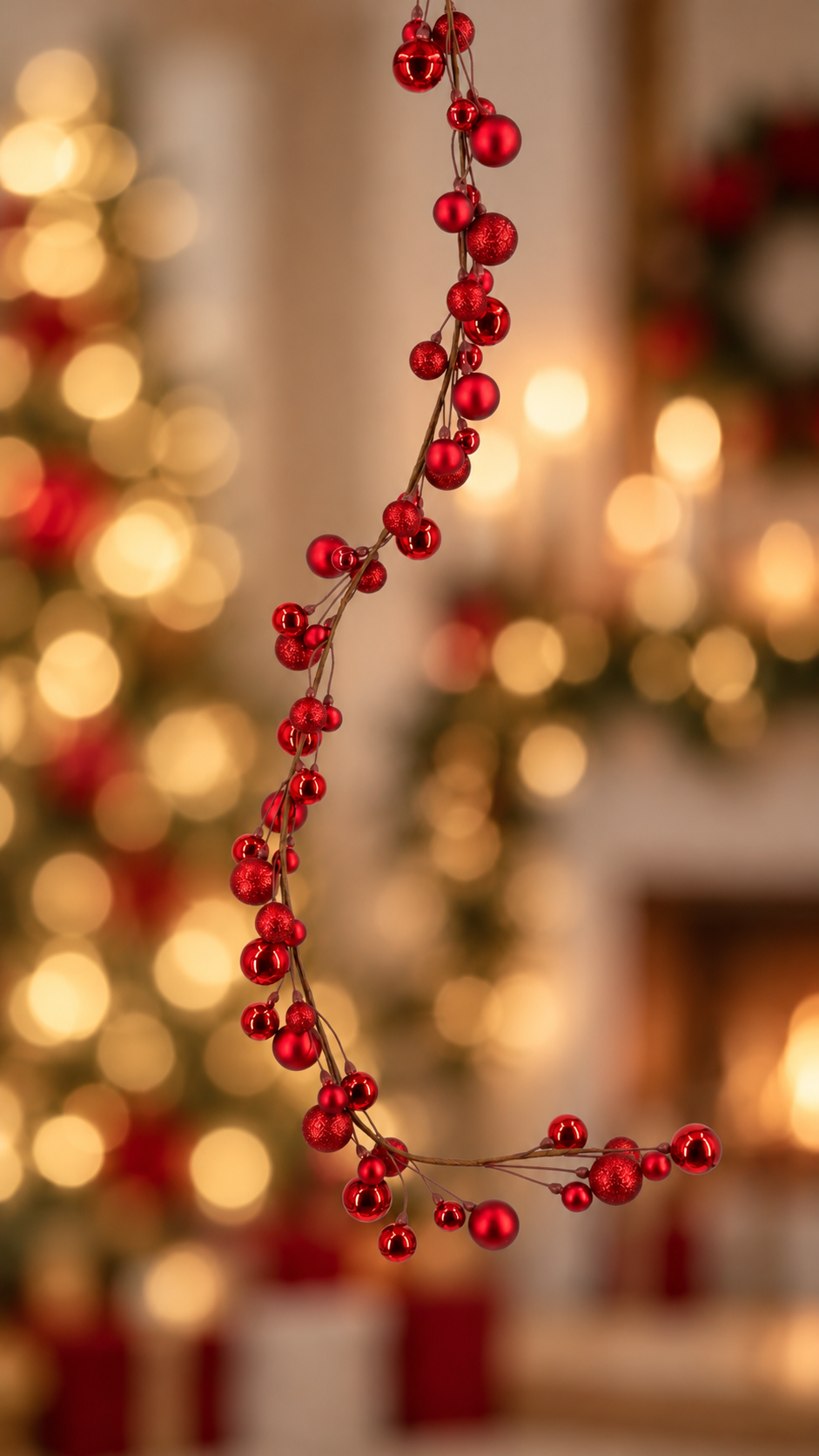6-Foot Red Ornament Ball Christmas Garland – Glitter, Matte & Shiny Finish
