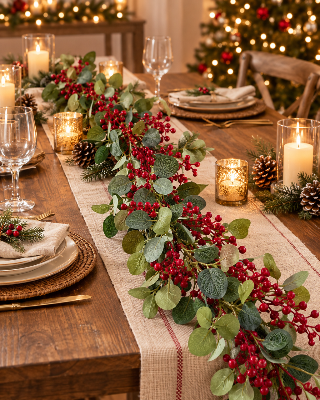 70" Eucalyptus & Red Berry Garland