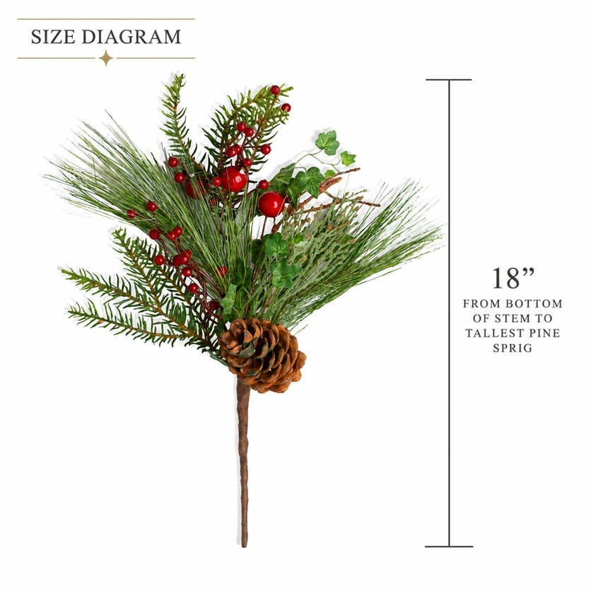 18" Artificial Berry and Pinecone Christmas Holiday Stem -