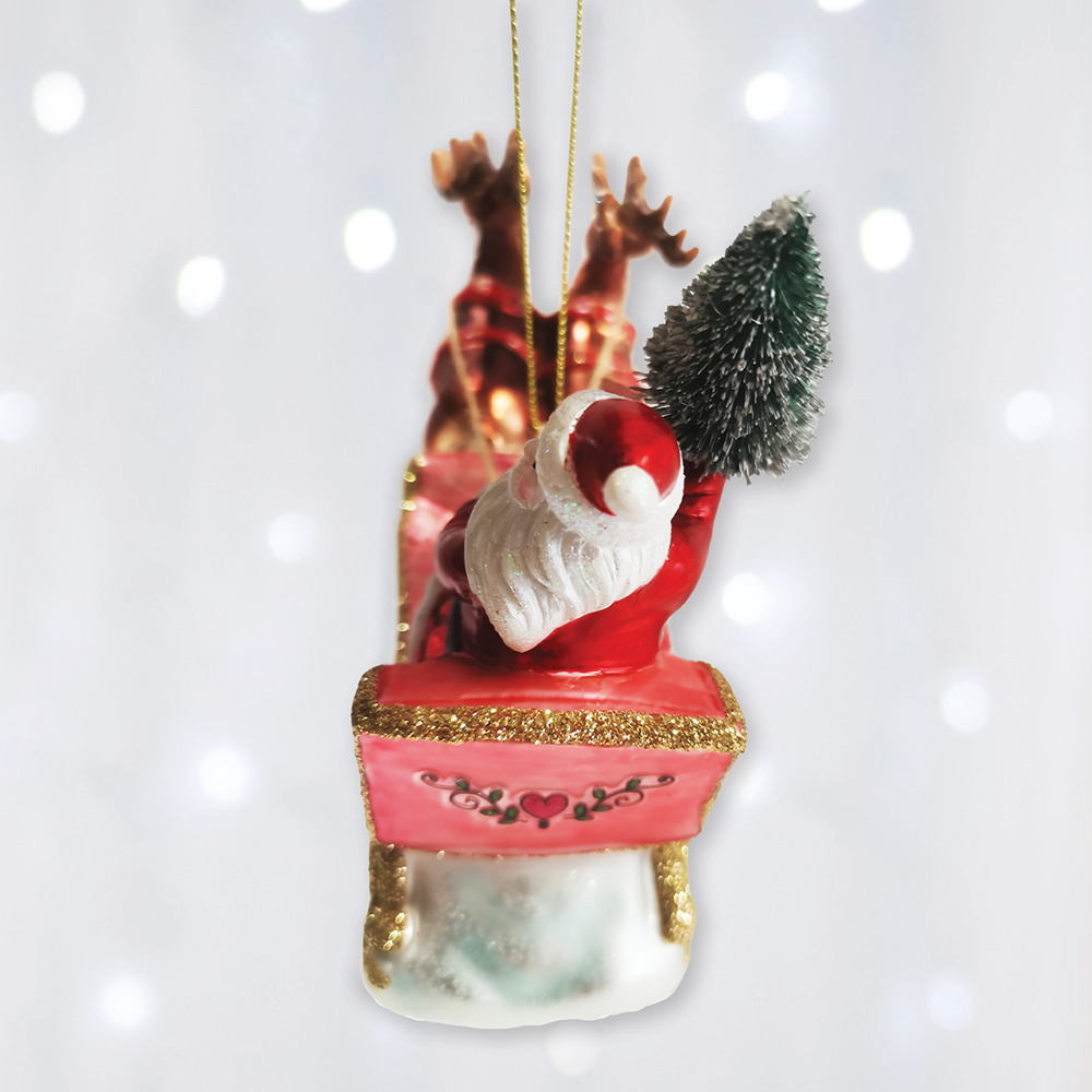 Santa Sleigh and Reindeer Elegant Christmas Ornament