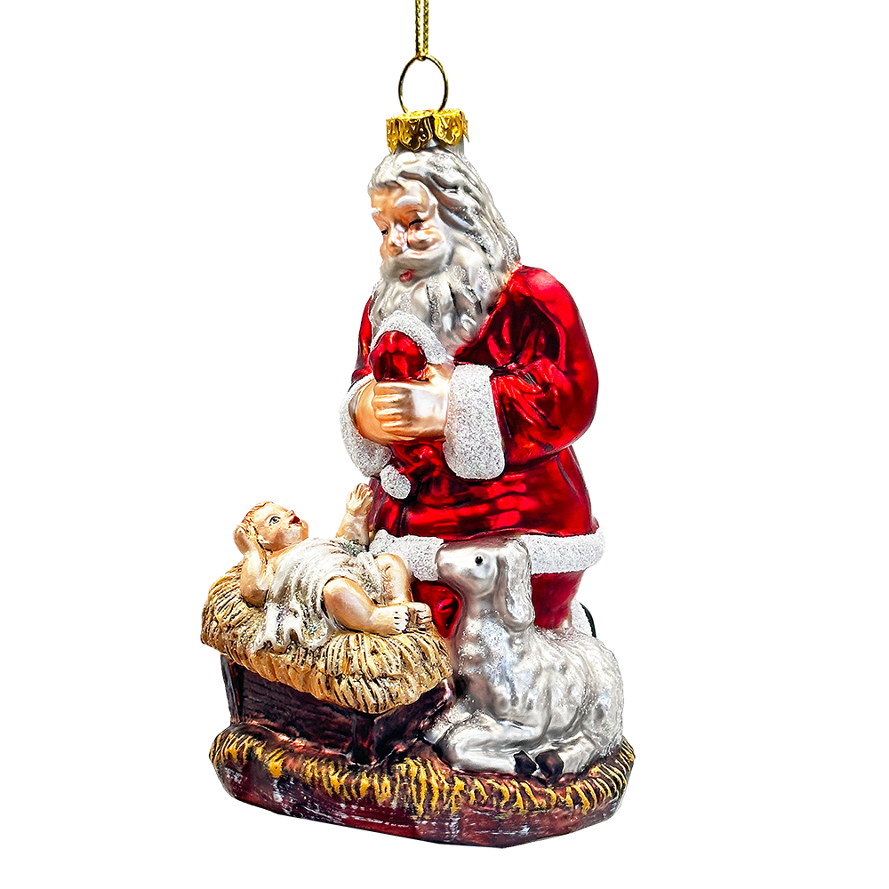 Innocent Santa and Baby Jesus Handblown Glass Ornament
