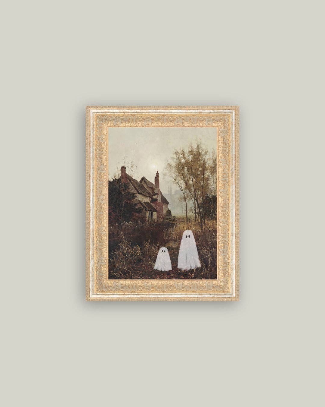 Two Ghosts in Autumn Framed Antique Art: 10x12