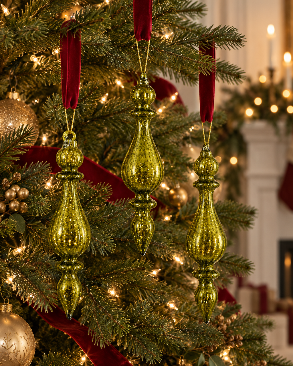 Mercury Glass Finial Ornament Set — Set of 3