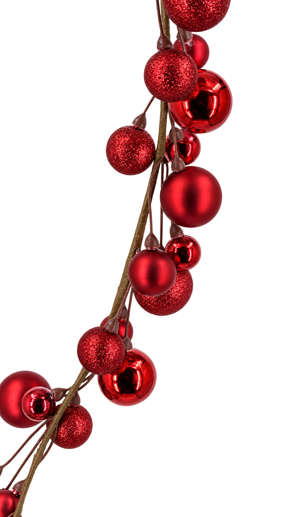 6-Foot Red Ornament Ball Christmas Garland – Glitter, Matte & Shiny Finish