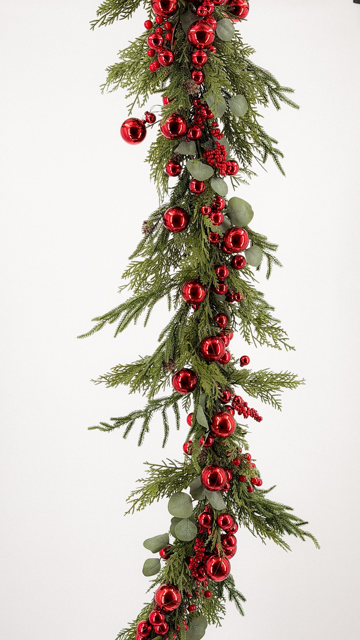 Classic Christmas Red Ornament Garland – 6 ft