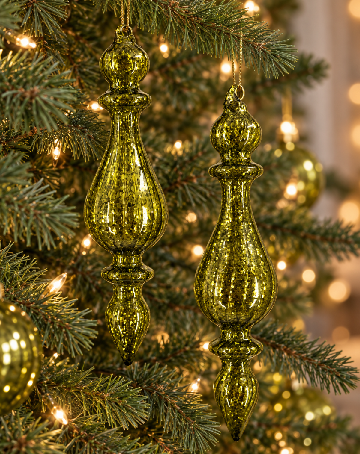 Mercury Glass Finial Ornament Set — Set of 3