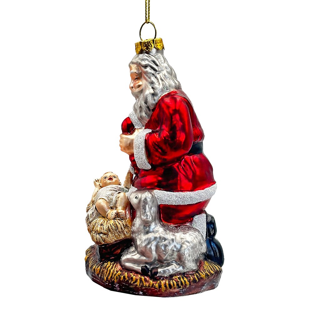Innocent Santa and Baby Jesus Handblown Glass Ornament