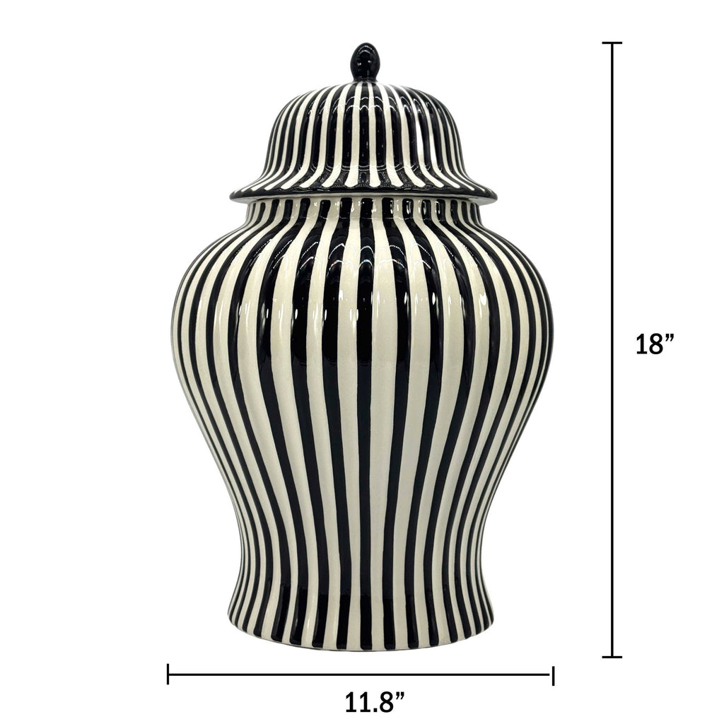 Black & White Candy Cane Striped Ceramic Vase 18"