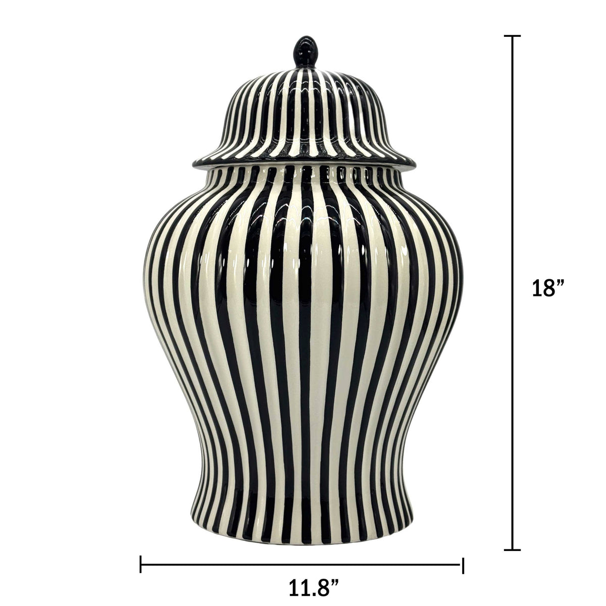 Black & White Candy Cane Striped Ceramic Vase 18"