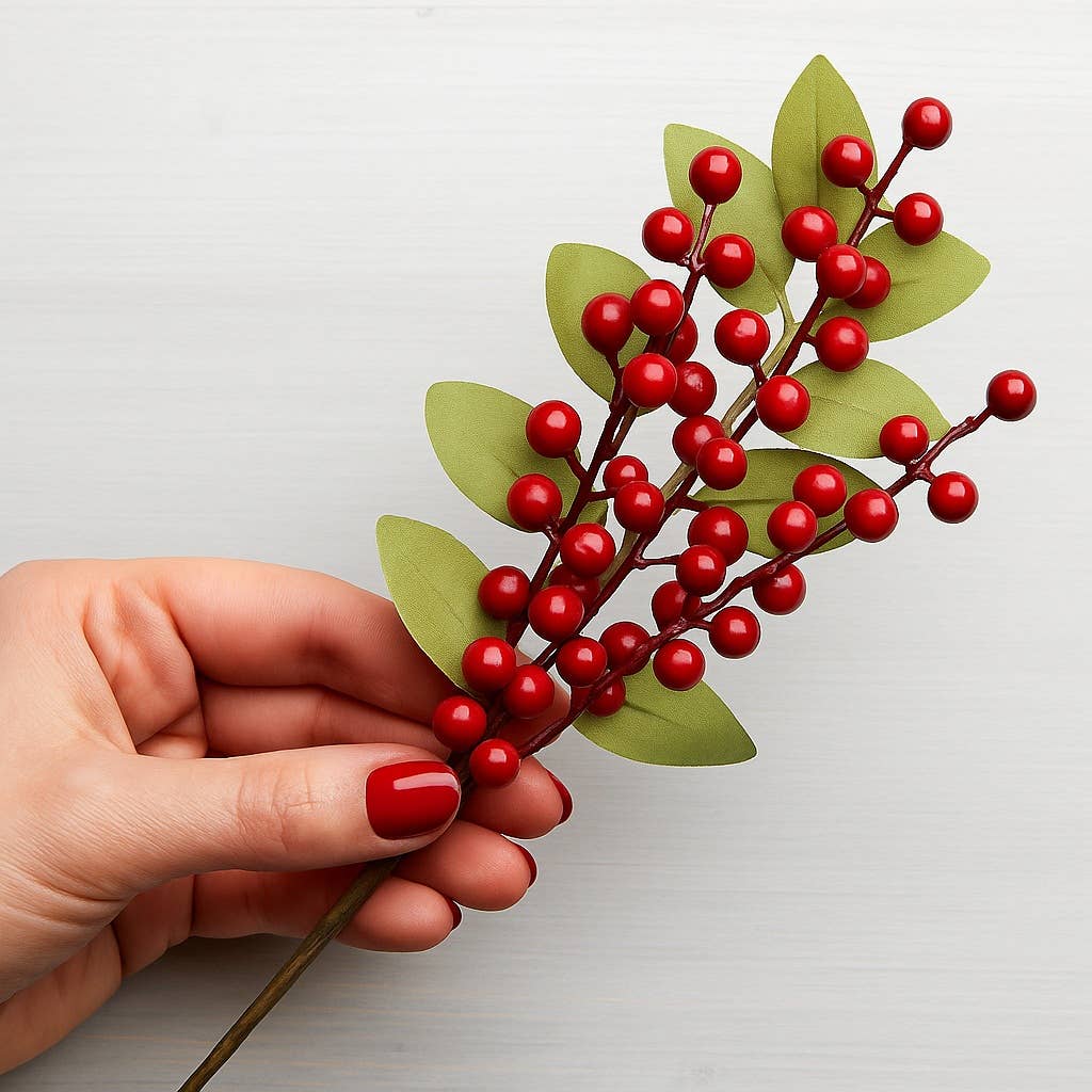 Artificial Christmas Red Berry Holiday Winter Floral Pick