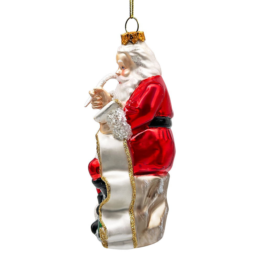 Santa with a Long Letter Glass Christmas Ornament