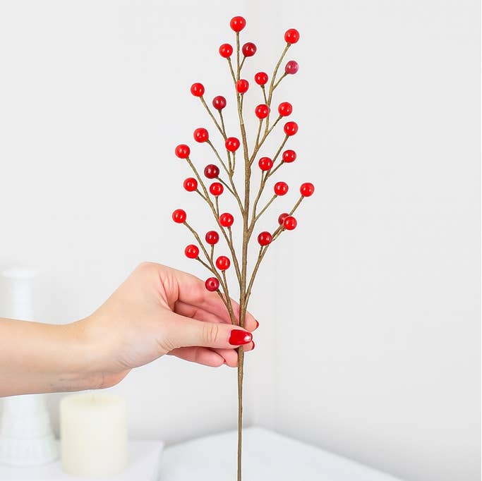 18" Weatherproof Artificial Outdoor Berry Stem -Select Color: Red