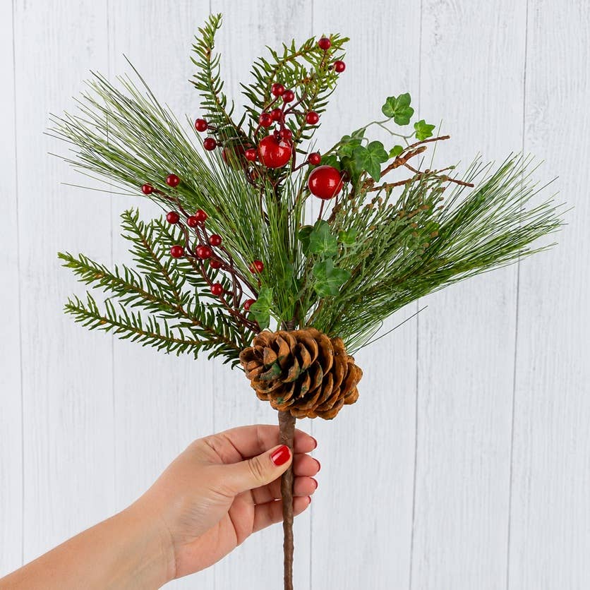 18" Artificial Berry and Pinecone Christmas Holiday Stem -