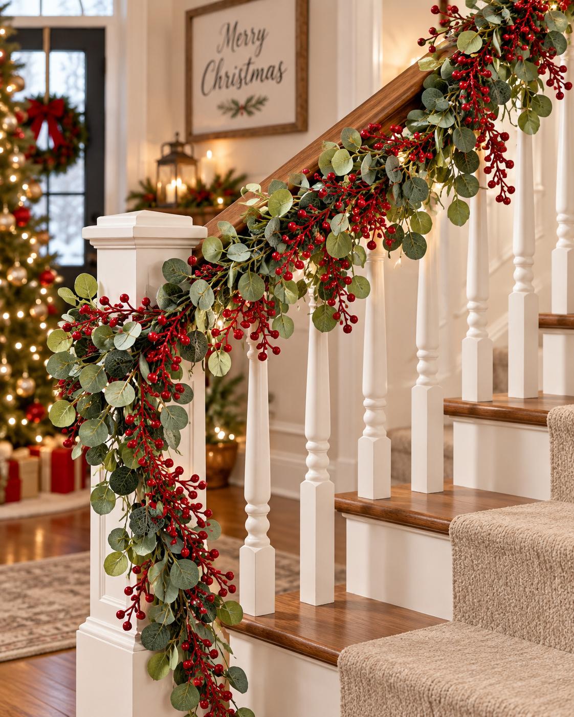 70" Eucalyptus & Red Berry Garland