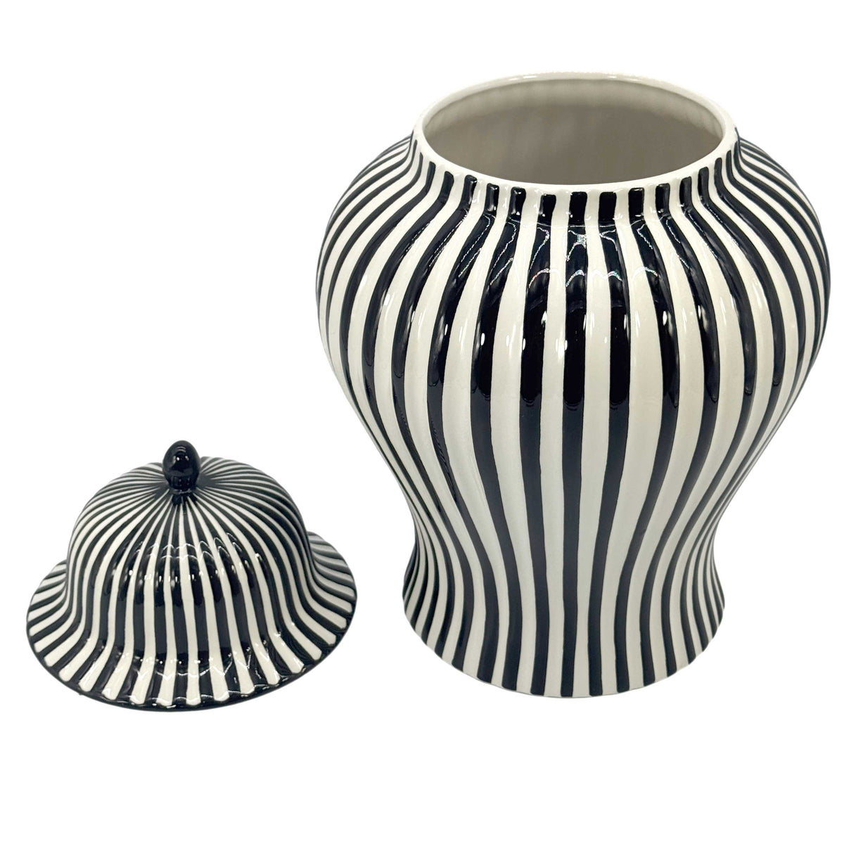 Black & White Candy Cane Striped Ceramic Vase 18"